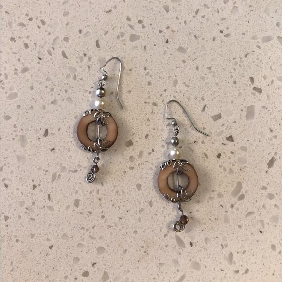 Handmade Boho Dangle Earrings – Shell, Pearl & Silver Accents - Picture 1 of 2